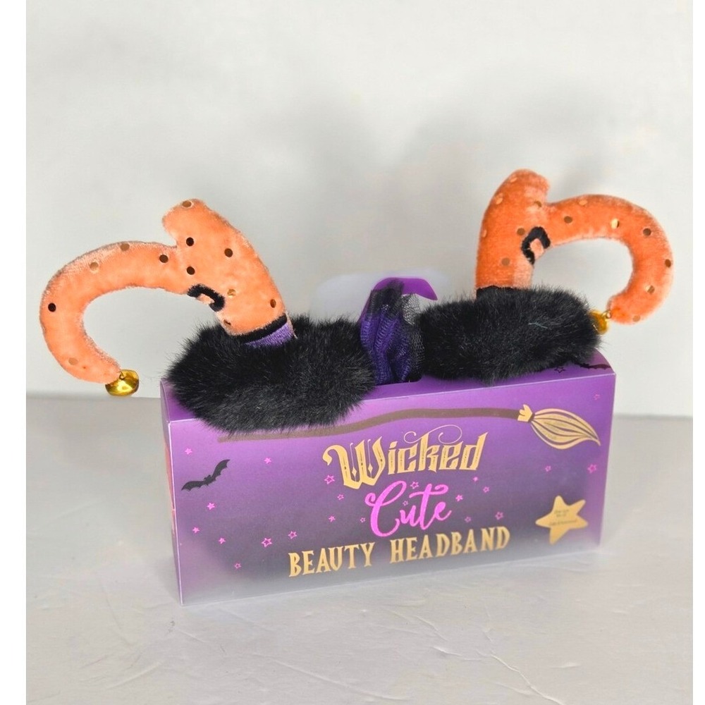 Wicked Cute Witches Feet Boots Plush Black And Orange Beauty Headband